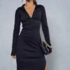 Premium Ribbed Collared Long Sleeve Slit Leg Midi Dress 2 Premium Ribbed Collared Long Sleeve Slit Leg Midi Dress -Dress Sales Store black premium ribbed collared long sleeve slit leg midi dress