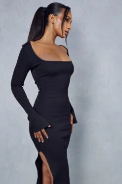 Premium Ribbed Square Neck Split Leg Maxi Dress 11 Premium Ribbed Square Neck Split Leg Maxi Dress -Dress Sales Store black premium ribbed square neck split leg maxi dress 4