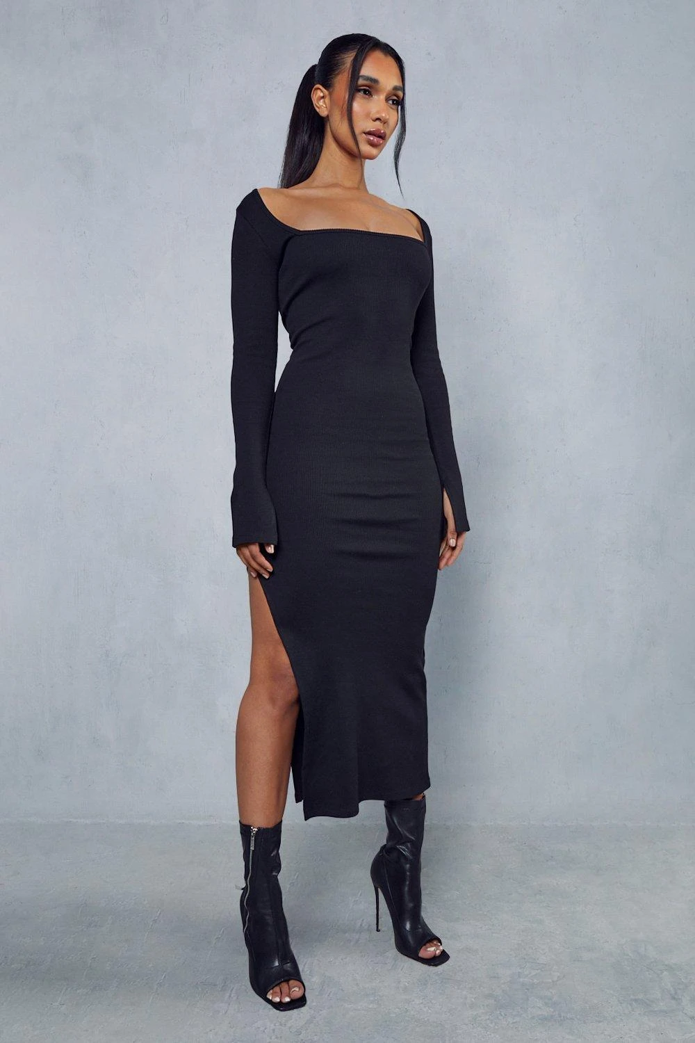 Premium Ribbed Square Neck Split Leg Maxi Dress 3 Premium Ribbed Square Neck Split Leg Maxi Dress