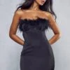 Premium Satin Corset Feather Trim Mini Dress 2 Premium Satin Corset Feather Trim Mini Dress -Dress Sales Store black premium satin corset feather trim mini dress