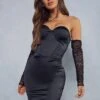 Premium Satin Corset Lace Sleeve Bardot Mini Dress