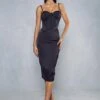 Premium Satin Corsetry Bodycon Midi Dress 1 Premium Satin Corsetry Bodycon Midi Dress -Dress Sales Store black premium satin corsetry bodycon midi dress