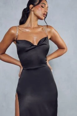 Premium Satin Cowl Neck Diamante Backless Maxi Dress -Dress Sales Store black premium satin cowl neck diamante backless maxi dress 3