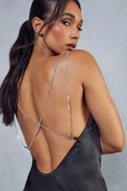 Premium Satin Cowl Neck Diamante Backless Maxi Dress -Dress Sales Store black premium satin cowl neck diamante backless maxi dress 4