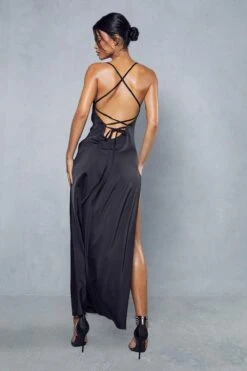 Premium Satin Cowl Neck Maxi Dress -Dress Sales Store black premium satin cowl neck maxi dress 2