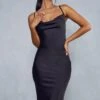 Premium Satin Cowl Neck Midi Dress