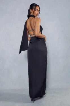 Premium Satin Diamante Drape Back Split Leg Maxi Dress 9 Premium Satin Diamante Drape Back Split Leg Maxi Dress -Dress Sales Store black premium satin diamante drape back split leg maxi dress 2