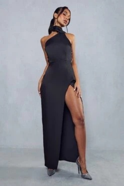 Premium Satin Diamante Drape Back Split Leg Maxi Dress 10 Premium Satin Diamante Drape Back Split Leg Maxi Dress -Dress Sales Store black premium satin diamante drape back split leg maxi dress 3