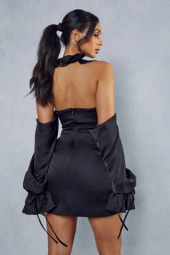 Premium Satin Frill Detail Exaggerated Sleeve Mini Dress 9 Premium Satin Frill Detail Exaggerated Sleeve Mini Dress -Dress Sales Store black premium satin frill detail exaggerated sleeve mini dress 2