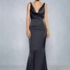 Premium Satin Knot Detail Cowl Neck Maxi Dress
