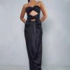 Premium Satin Knot Front Bandeau Maxi Dress 2 Premium Satin Knot Front Bandeau Maxi Dress -Dress Sales Store black premium satin knot front bandeau maxi dress