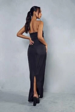 Premium Satin Knot Front Bandeau Maxi Dress -Dress Sales Store black premium satin knot front bandeau maxi dress 2