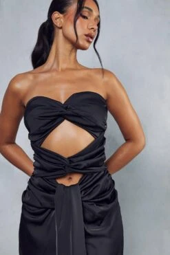 Premium Satin Knot Front Bandeau Maxi Dress -Dress Sales Store black premium satin knot front bandeau maxi dress 4
