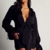 Premium Satin Plunge Front Ruched Mini Dress -Dress Sales Store black premium satin plunge front ruched mini dress