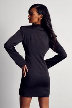 Premium Satin Plunge Structured Dress -Dress Sales Store black premium satin plunge structured dress 2