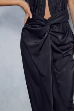 Premium Satin Twist Detail Halterneck Midi Dress -Dress Sales Store black premium satin twist detail halterneck midi dress 1 4