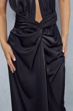 Premium Satin Twist Detail Halterneck Midi Dress -Dress Sales Store black premium satin twist detail halterneck midi dress 1 5