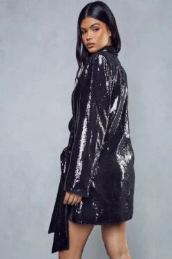 Premium Sequin Wrap Tie Side Dress -Dress Sales Store black premium sequin wrap tie side dress 2