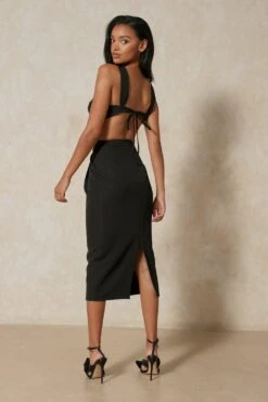 Premium Strap Detail Cut Out Midi Dress -Dress Sales Store black premium strap detail cut out midi dress 2