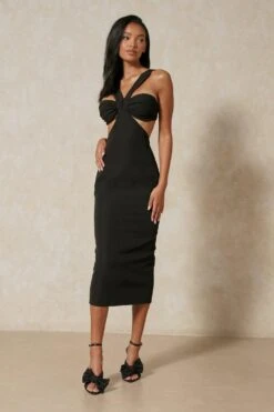 Premium Strap Detail Cut Out Midi Dress -Dress Sales Store black premium strap detail cut out midi dress 3