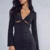 Premium Structured Woven Seam Contour Dress -Dress Sales Store black premium structured woven seam contour dress