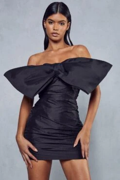 Premium Taffeta Bow Mini Dress -Dress Sales Store black premium taffeta bow mini dress 1