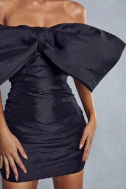 Premium Taffeta Bow Mini Dress -Dress Sales Store black premium taffeta bow mini dress 2