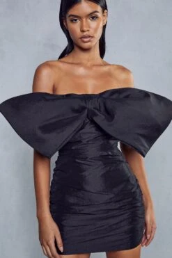 Premium Taffeta Bow Mini Dress -Dress Sales Store black premium taffeta bow mini dress 6