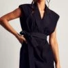 Premium Tailored Sleeveless Belted Mini Dress -Dress Sales Store black premium tailored sleeveless belted mini dress
