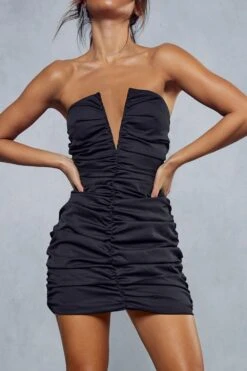 Premium V Bar Ruched Mini Dress 12 Premium V Bar Ruched Mini Dress -Dress Sales Store black premium v bar ruched mini dress 4