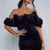 Premium Velvet Corset Puff Sleeve Mini Dress 1 Premium Velvet Corset Puff Sleeve Mini Dress -Dress Sales Store black premium velvet corset puff sleeve mini dress