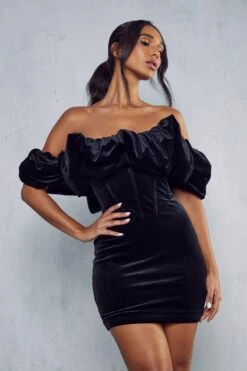Premium Velvet Corset Puff Sleeve Mini Dress