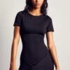 Recycled Bodycon Twist Front Mini Dress -Dress Sales Store black recycled bodycon twist front mini dress