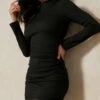 Recycled Ruched Rib Mini Dress -Dress Sales Store black recycled ruched rib mini dress