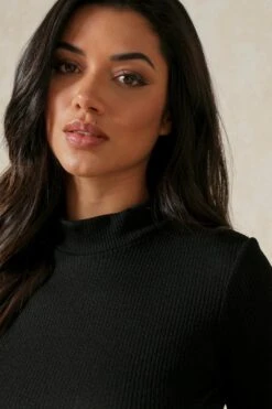 Recycled Ruched Rib Mini Dress -Dress Sales Store black recycled ruched rib mini dress 4