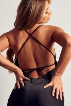 Recycled Satin Cowl Neck Midi Dress -Dress Sales Store black recycled satin cowl neck midi dress 4