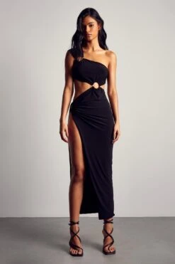 Recycled Slinky Ring Detail Maxi Dress -Dress Sales Store black recycled slinky ring detail maxi dress 5