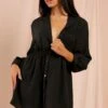 Ruched Detail Skater Shirt Dress 1 Ruched Detail Skater Shirt Dress -Dress Sales Store black ruched detail skater shirt dress