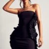 Ruffle Detail Bandeau Mini Dress -Dress Sales Store black ruffle detail bandeau mini dress