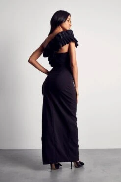 Ruffle Detail One Shoulder Maxi Dress -Dress Sales Store black ruffle detail one shoulder maxi dress 2