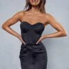 Satin Contrast Panel Bandeau Dress -Dress Sales Store black satin contrast panel bandeau dress