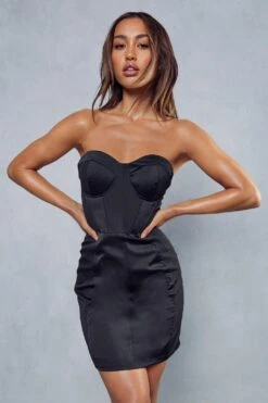 Satin Contrast Panel Bandeau Dress