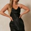 Satin Diamante Strap Cowl Neck Mini Dress