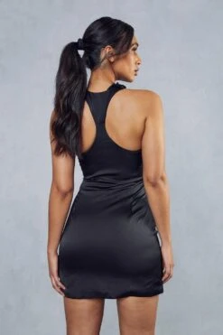 Satin Halterneck Choker Detail Mini Dress -Dress Sales Store black satin halterneck choker detail mini dress 2