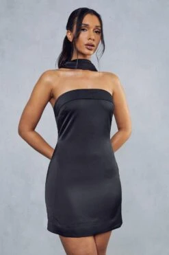 Satin Halterneck Choker Detail Mini Dress