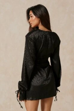 Satin Jacquard Cowl Neck Mini Dress 10 Satin Jacquard Cowl Neck Mini Dress -Dress Sales Store black satin jacquard cowl neck mini dress 2