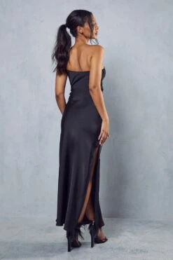 Satin One Shoulder Maxi Dress -Dress Sales Store black satin one shoulder maxi dress 2