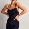 Satin Ruched Side Strappy Dress 1 Satin Ruched Side Strappy Dress -Dress Sales Store black satin ruched side strappy dress