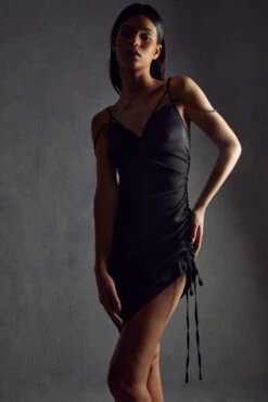 Satin Ruched Strappy Midi Dress 12 Satin Ruched Strappy Midi Dress -Dress Sales Store black satin ruched strappy midi dress 4