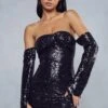 Sequin Corset Drape Bust Split Sleeve Dress 1 Sequin Corset Drape Bust Split Sleeve Dress -Dress Sales Store black sequin corset drape bust split sleeve dress